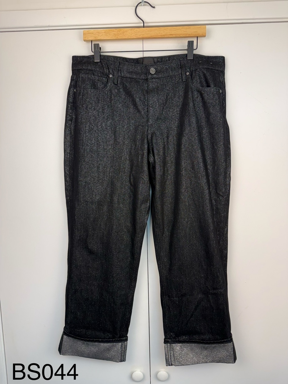 NWT WHBM Lurex Mid Rise Straight Ankle Jeans Black Size 12
